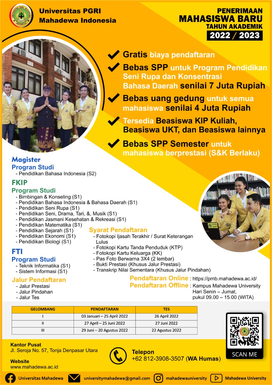 Penerimaan Mahasiswa Baru Universitas PGRI Mahadewa Indonesia